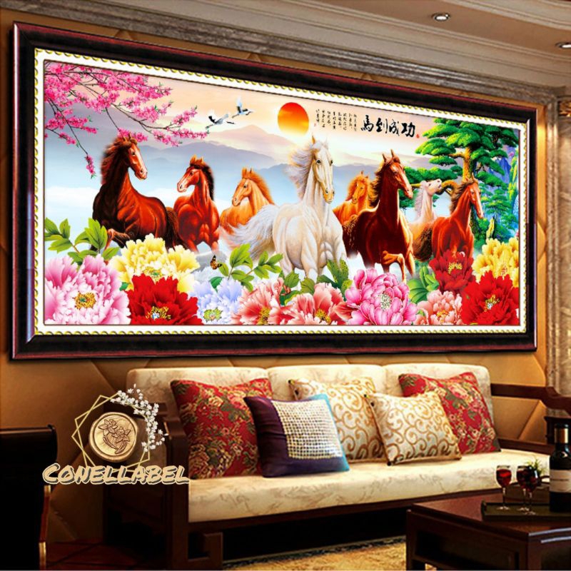 Lukisan sulam Diamond eight horse // diamond painting eight horse