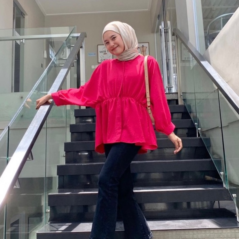 Tamstore Kemeja Wanita Linen Alya Shirt Kerut Atasan Batwing Lengan 3/4 Ootd Kekinian