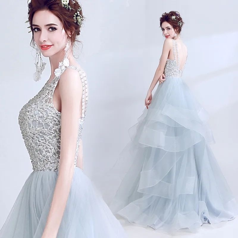 Dress bridal Ball gown Party dress Gaun pesta Baju gaun mewah Gaun birthday Gaun pengantin abu-abu v