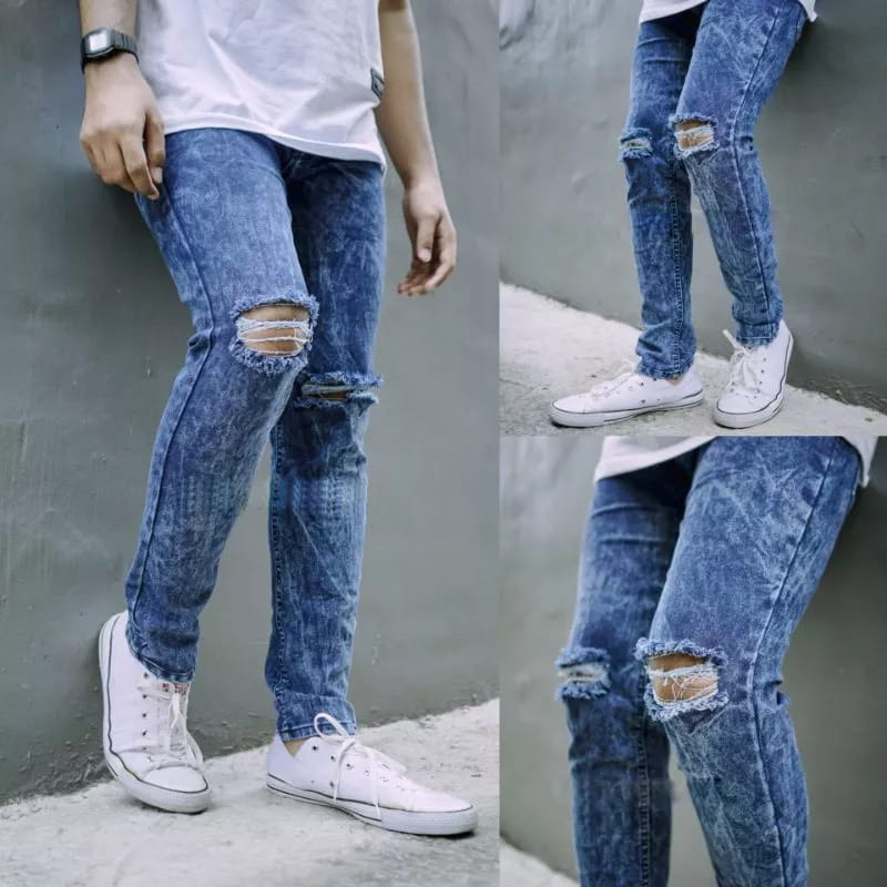 CELANA JEANS PRIA PANJANG SOBEK LUTUT ROBEK RIPPED SOFT JEANS PREMIUM