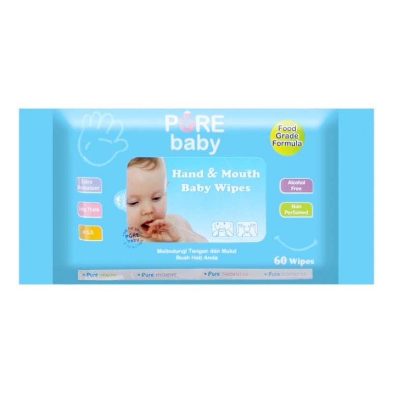 Pure Baby Wipes Hand &amp; Mouth Tisu Basah Tangan Mulut Bayi 10s Traveling Size // Pure Baby Cleansing Wipes Changing Diaper Nappy Tisu Basah Ganti Popok Bayi Newborn Kulit Sensitif Diaper Pocket Size