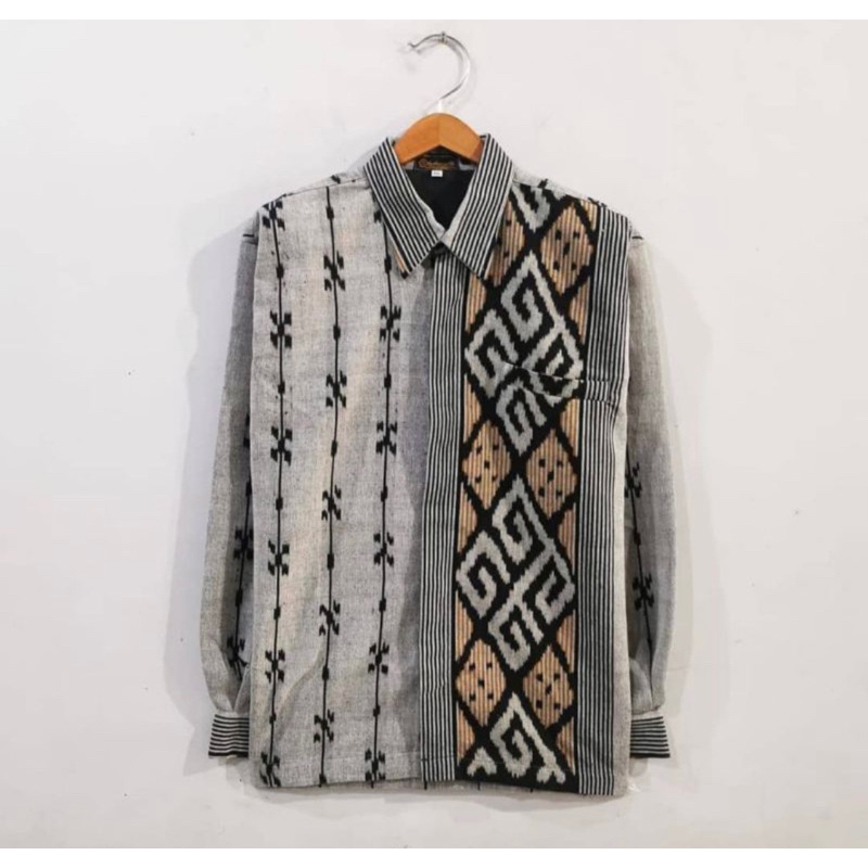 kemeja tenun motif Toraja abu new 1