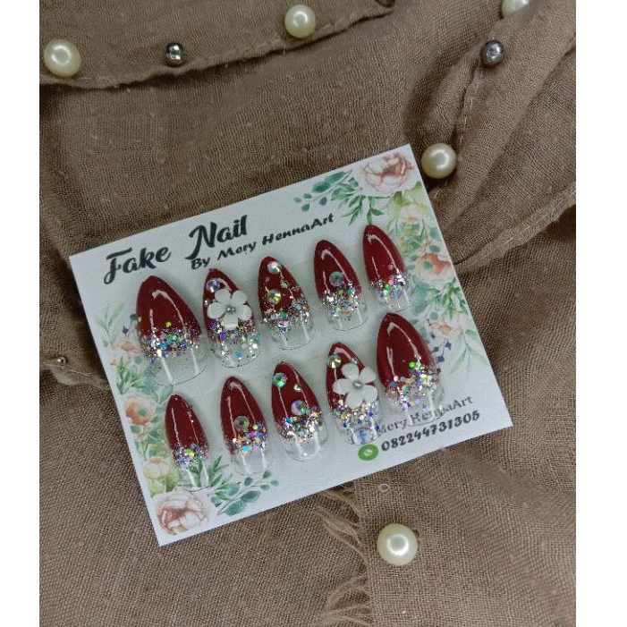 KUKU PALSU MERAH BATA/KUKU PALSU/NAIL ART/NAIL/AGEN KUKU PALSU/KUKU WEDDING