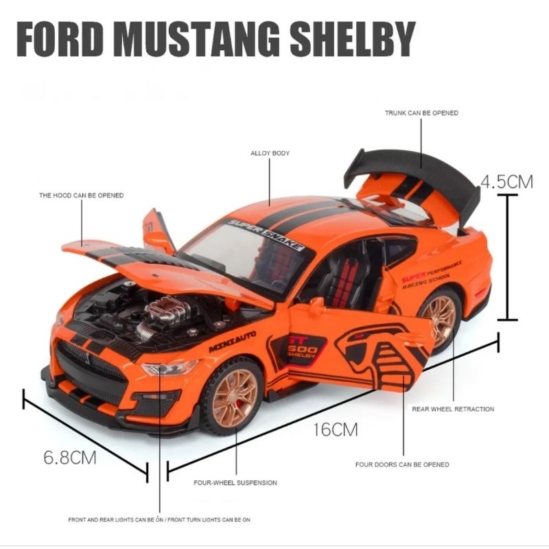 Diecast Mobil Ford Mustang Shelby GT500 Miniatur Die-cast Mobil Balap Alloy Metal Skala 1:32