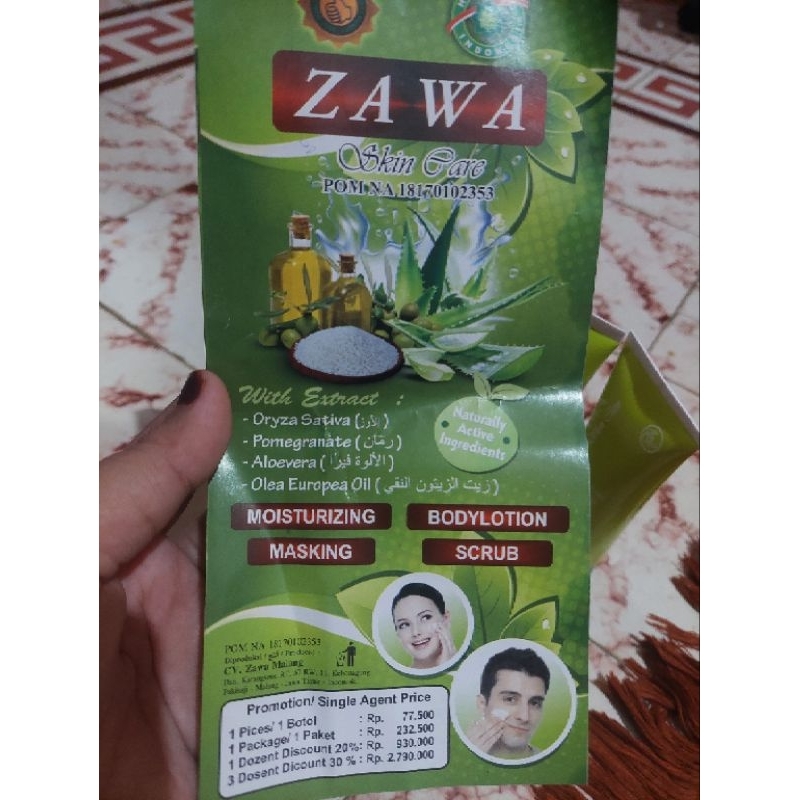 Zawa skin care 4 in 1 pelembab, body lotion, scrub, masker