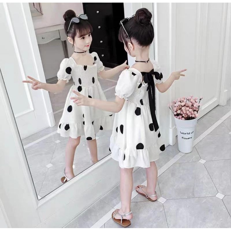 NEW ARRIVAL DRESS SMOKE POLKA KOREA IMPORT SUPER PREMIUM ANAK CEWE USIA 3 4 5 6 7 8 9 TAHUN