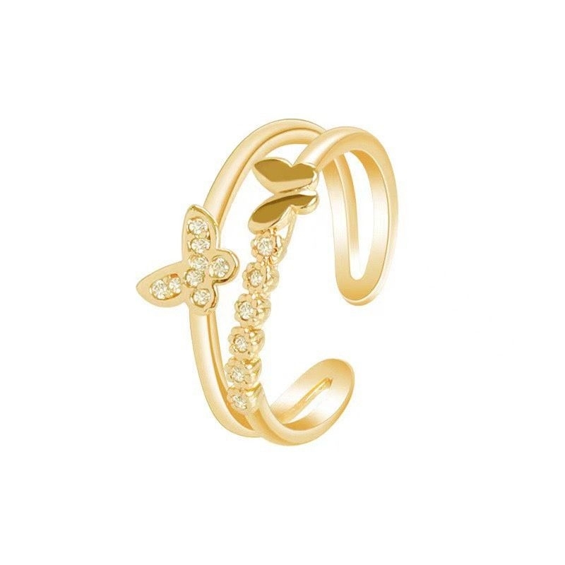 WB246 Cincin Kupu Kupu 2 Rangkap Cantik Korean Style