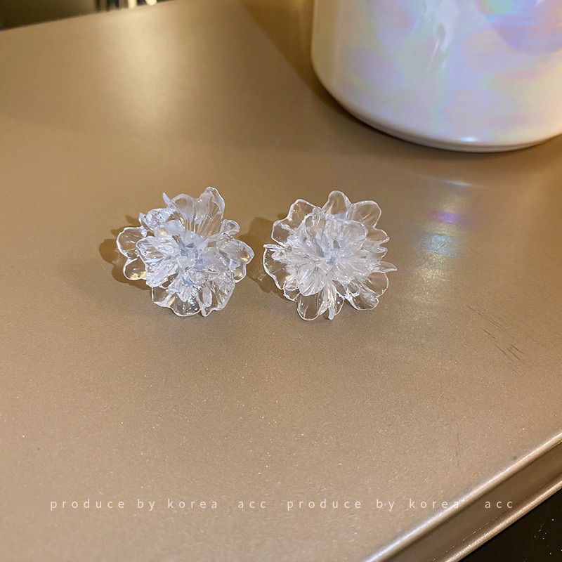 Anting Bunga Transparan Tiga Dimensi Resin Aksesoris Fashion Korea Wanita