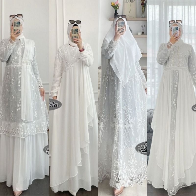 GAMIS AKAD SYARI / GAMIS AKAD PUTIH / GAMIS AKAD NIKAH / GAMIS PUTIH MEWAH TILE / GAMIS PESTA