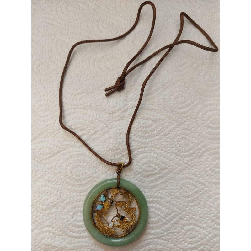 Liontin Giok  Original Motif Naga & Burung Hong