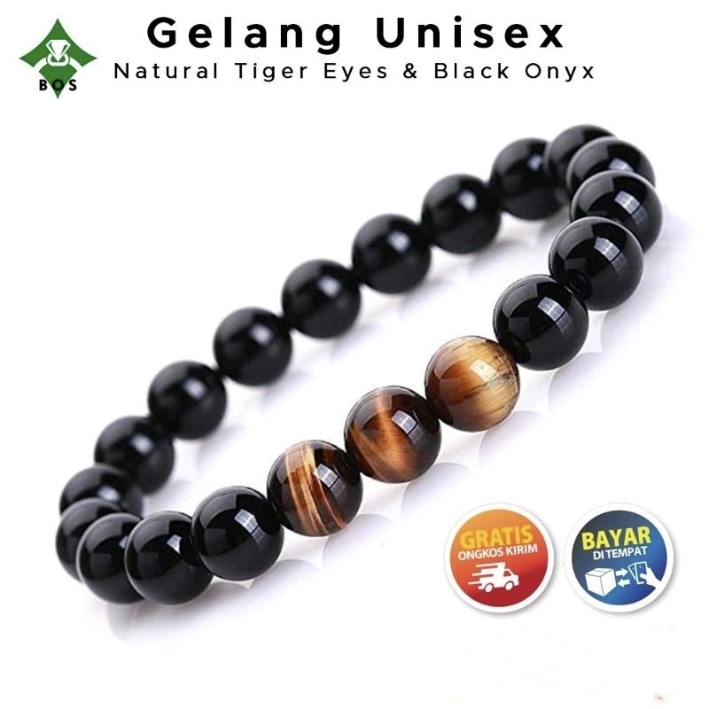 GELANG BATU BLACK ONYX MATA TIGER EYE ORIGINAL