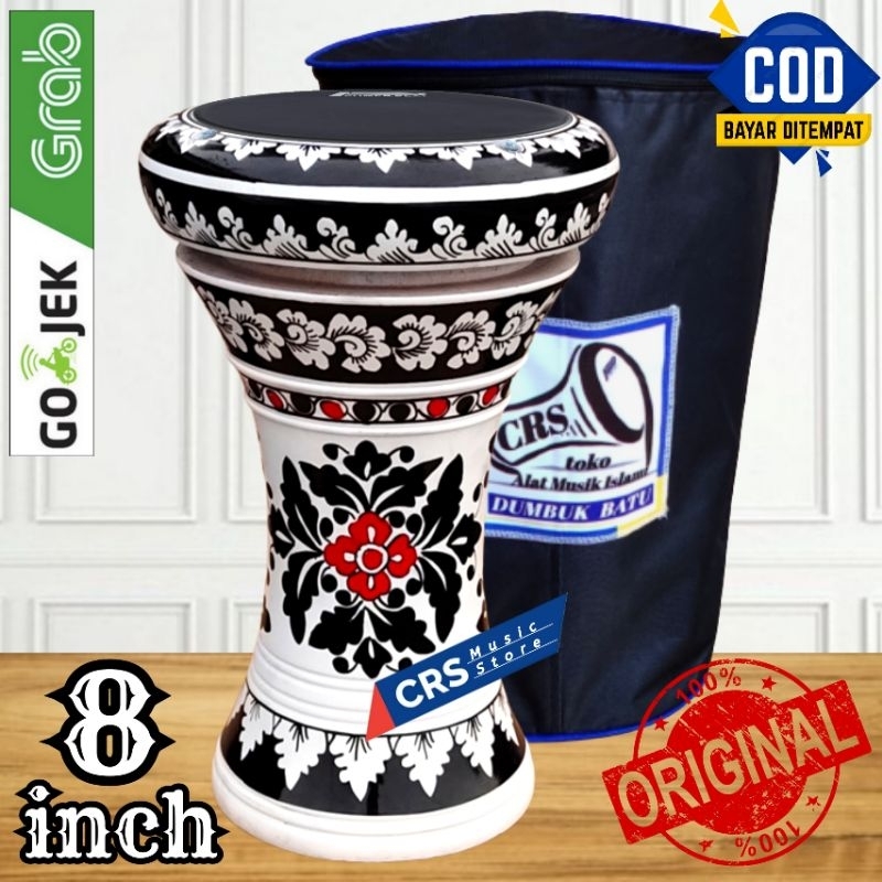 Gendang Atau Darbuka Kayu 8 inch Putih Hitam Power Beat Hitam