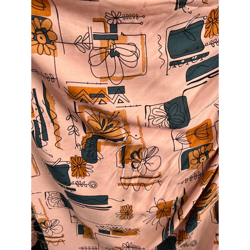 kain katun rayon viscose premium motif abstrak bunga mawar