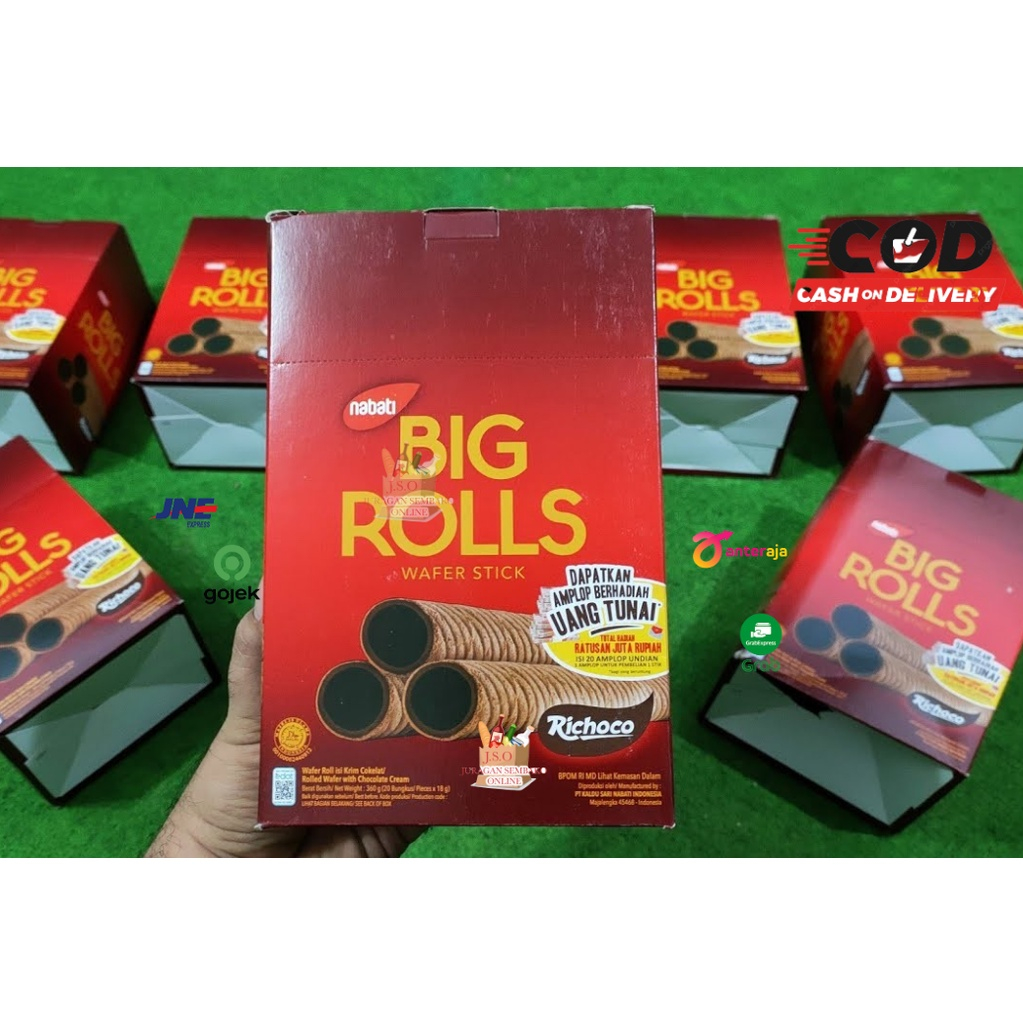 (JSO) Nabati Big Rolls Box 20 pcs x 18gr Big Roll’s Cheese Chocolate Richeese Coklat Keju Snack Cemilan Anak