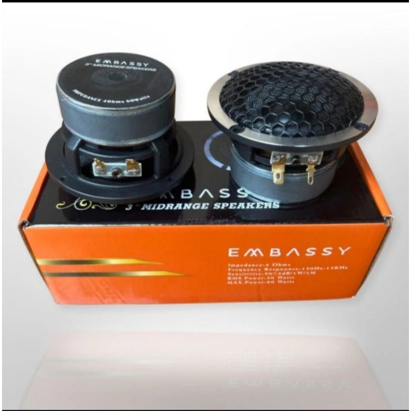 Midrange Speaker Audio Universal Embassy 3 Inch Hitam Mid Range Speaker 3" Sepasang