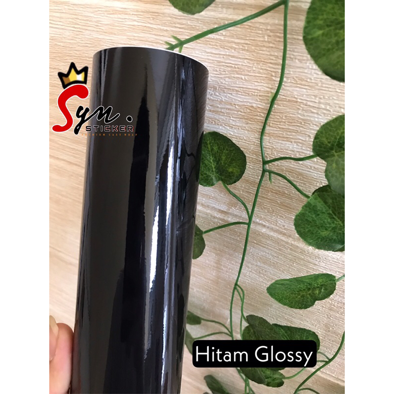 (Harga 1 roll) skotlet hitam glossy mengkilap P 15meter x L 45cm