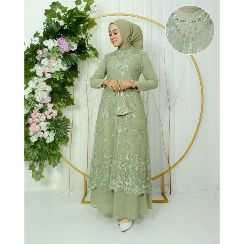 GAMIS ADIVA OUTHER PISAH - Gamis Outher Lepas Pasang - Gamis Pesta Mewah - Dress Pesta - Gamis Lebar