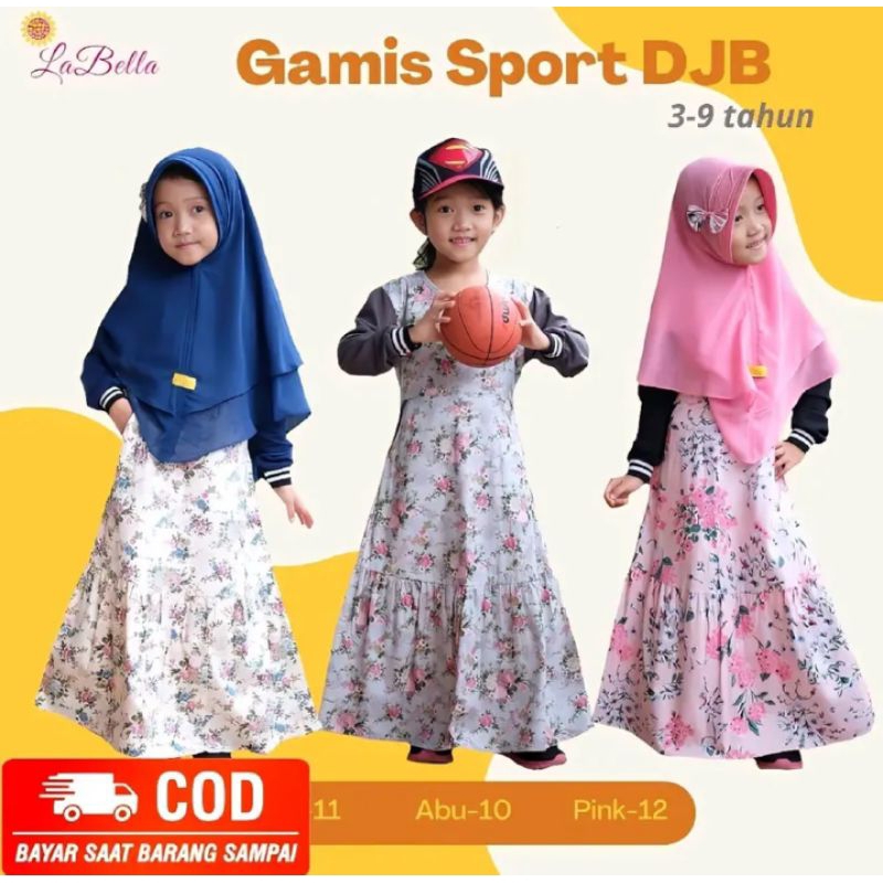 LABELLA GAMIS SPORT SET JILBAB ANAK PEREMPUAN USIA 3-9 TAHUN BAJU MUSLIM MURAH BAHAN KATUN JEPANG MO