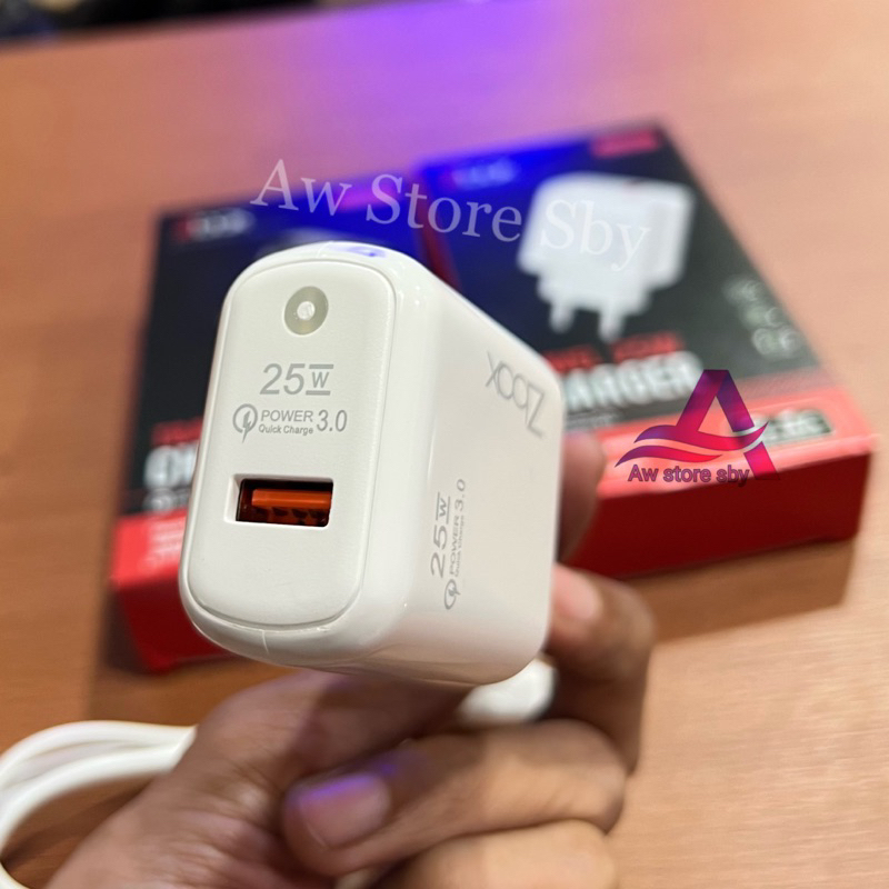 Z-BOX340 SMART ADAPTER CHARGER 25W + KABEL TYPE C ADAPTOR LED QC3.0 25 WATT FAST CHARGING 3.1A