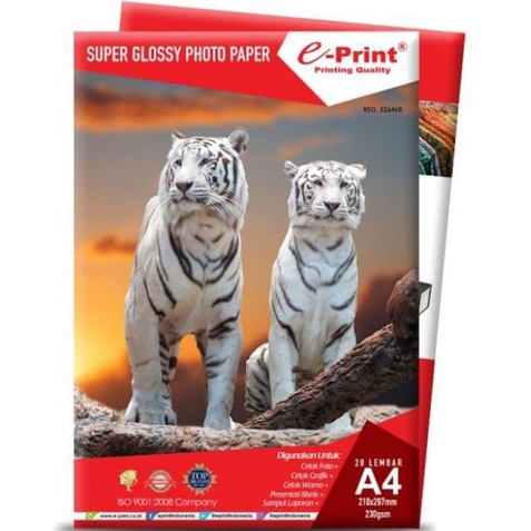 

Paper Photo Super Glossy A4-230 gsm E-print - Kertas Foto Glossy A4-230 gsm