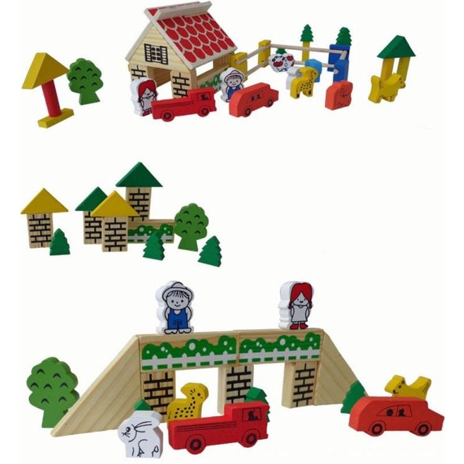 Village Building Block - Mainan Edukasi - Wooden Toys 963