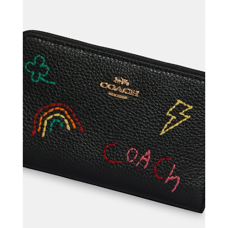 Coach Medium Id Zip Wallet With Diary Embroidery (C9104)