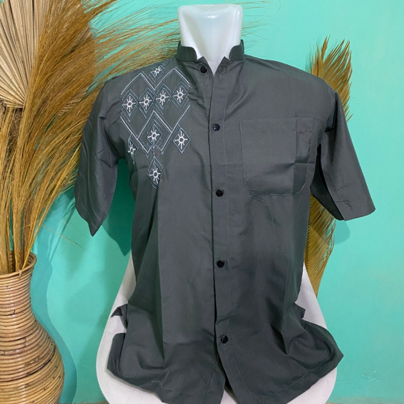 Baju Koko Warna Dewasa Bordir Kodian Tangan Pendek