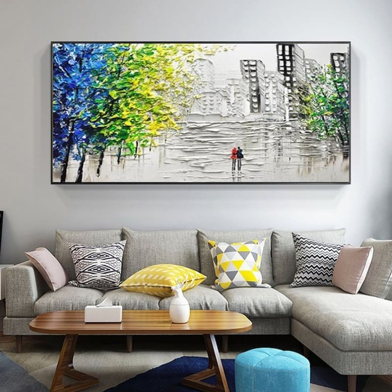 lukisan abstrak gedung romantis plus bingkai