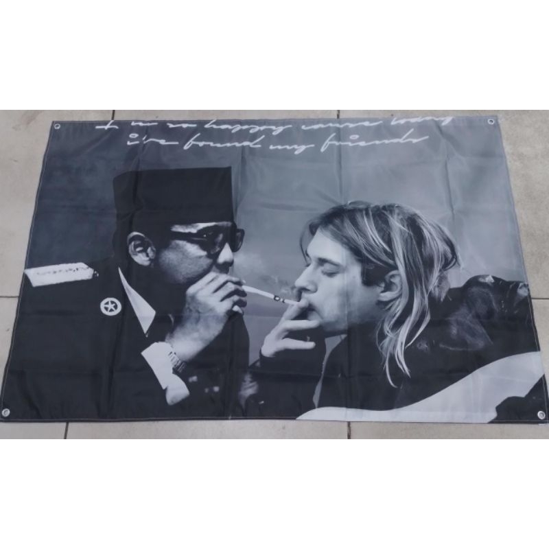 Bendera/Flag/Poster Kain/Miniflag Band Nirvana Kurt Cobain &Ir Soekarno