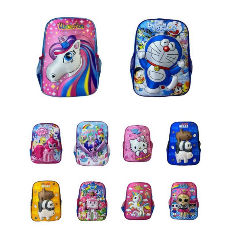 Tas Ransel Sekolah Anak SD Cewek Cowok Bahan Hardcover Import Kualitas Super Premium Motif Superhero Kartun Unicorn Beruang