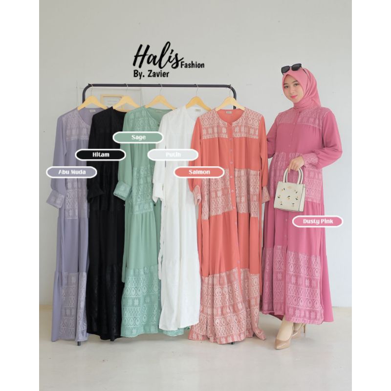 Gamis Halis Fashion | Gamis Cringkel Mix Brukat | Gamis Brukat by Halis Fashion