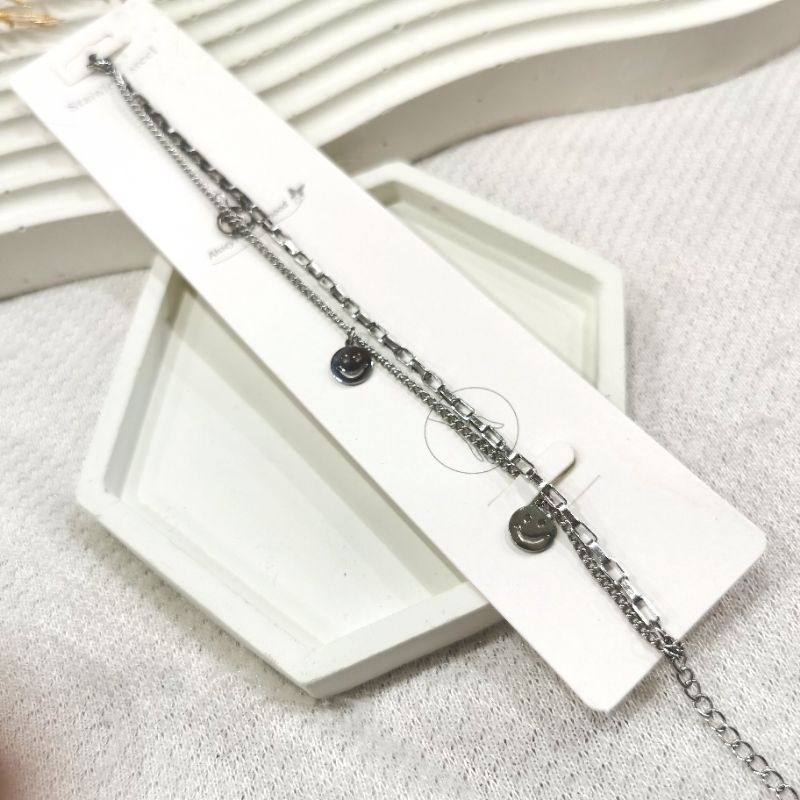 Gelang Rantai Titanium Asli Fashion Korea Unik Anti Karat &amp; Alergi Smile Silver