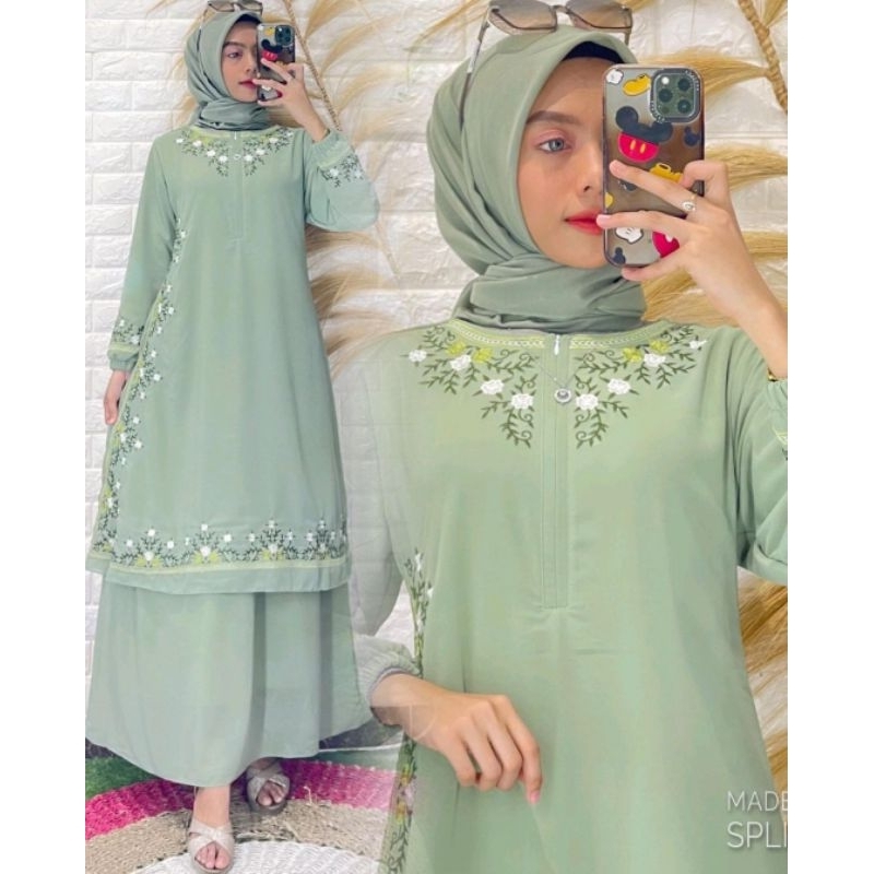 GAMIS MELAYU MALAYSIA BORDIR BUNGA SAMPING MELATI PREMIUM