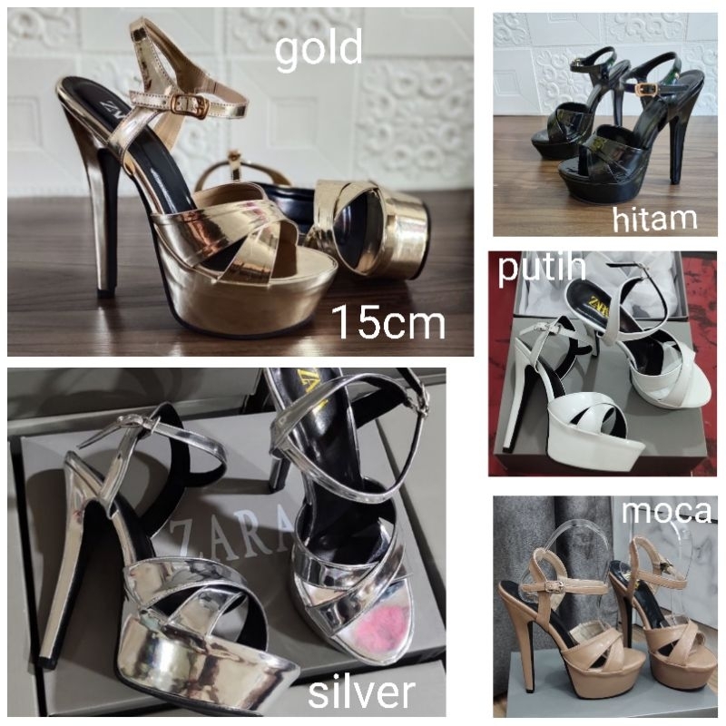 Sepatu Heels 15cm - High Heels Pesta Gold Hitam Fashion AC01