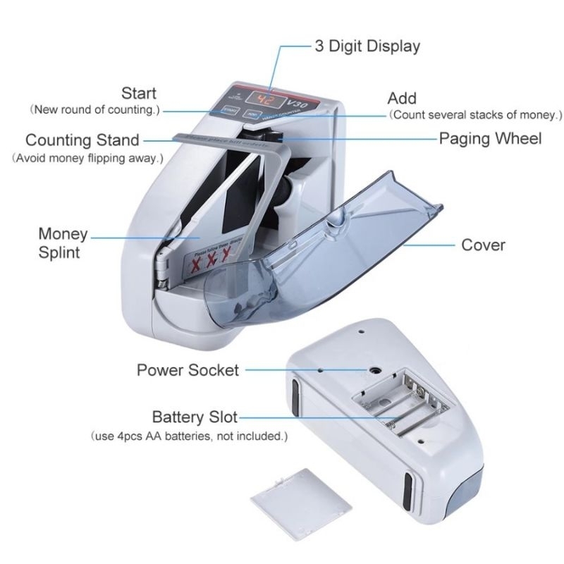 MESIN PENGHITUNG UANG PORTABLE V30 MONEY COUNTER V30 ALAT HITUNG UANG PORTABLE V-30