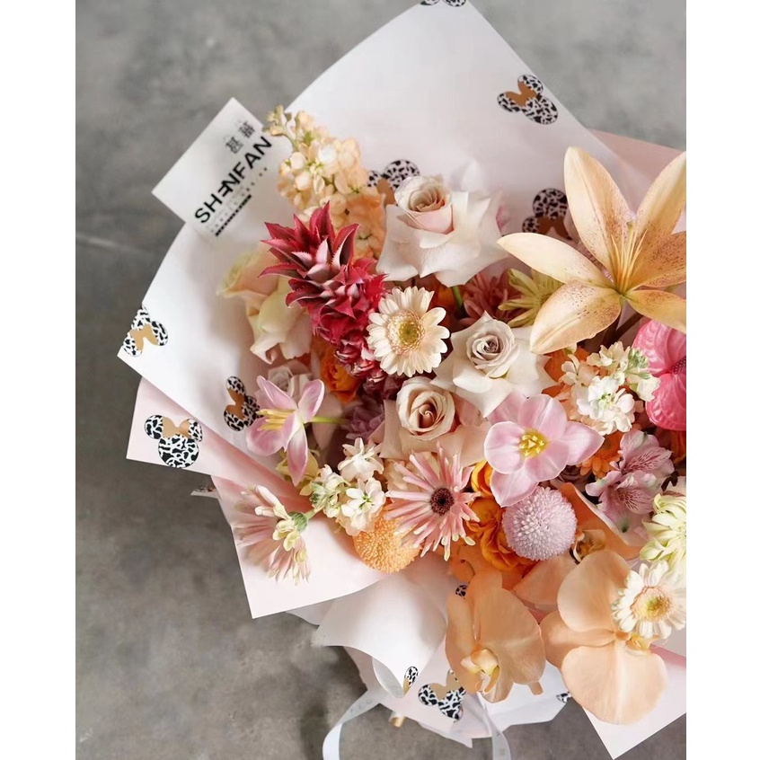 Kertas Buket Bunga Gradient / Bergambar Flower Wrapping Cellophane Paper / Hiasan Bouquet KB6200