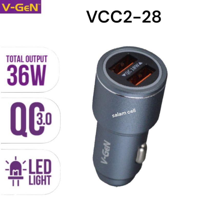 Charger Mobil 36W V-Gen VCC2-28 Fast Car Charger Original Vgen VCC2 28 Garansi Resmi