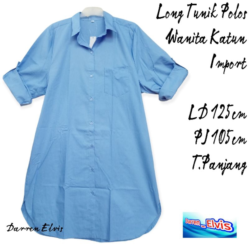 Long Tunik Wanita Katun Biru Polos