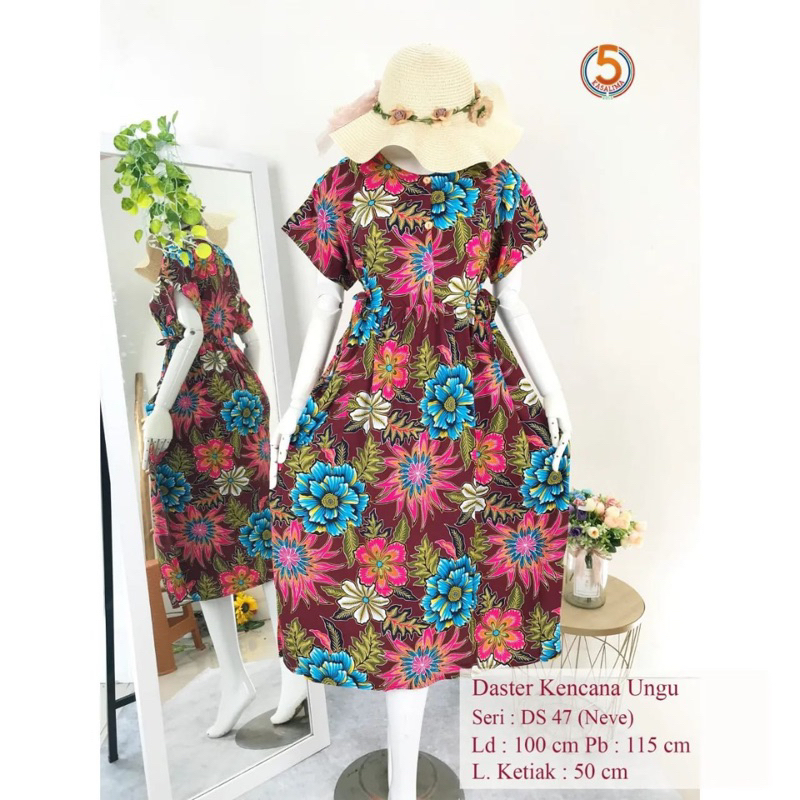 BISA COD KUB DS 47 / Batik Kencana Ungu Label biru /Daster 4tali samping Pinggang Ibu menyusui terla