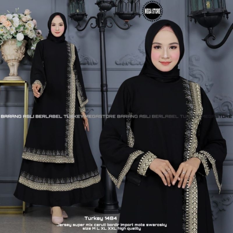 Baju Gamis Wanita Abaya Turkey Turki Hitam 1484 Dress Dres Jubah Hitam Ori Megastore