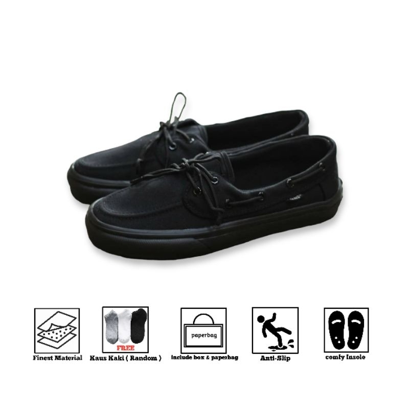 Sepatu pria slip-on tali full black bahan kanvas anti slip sepatu selop ada tali sepatu sneakers pri