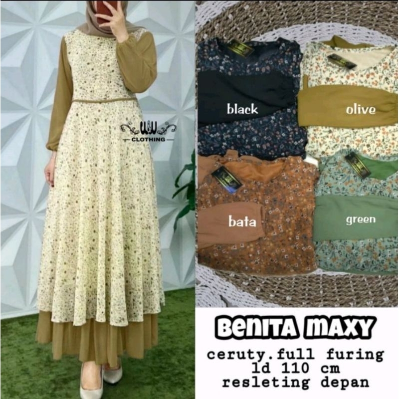 Benita Maxy Dress Ceruty Baby Doll Full Furing Busui Resleting Depan Jumbo Ld 130cm Dan Ld 110cm Dan Ld 90cm Gamis Muslimah Super Jumbo Baju Muslim Menyusui Dress Motif Bunga Gamis Ceruty Kondangan Seragaman Gamis Pesta Remaja Wanita Terbaru 2023