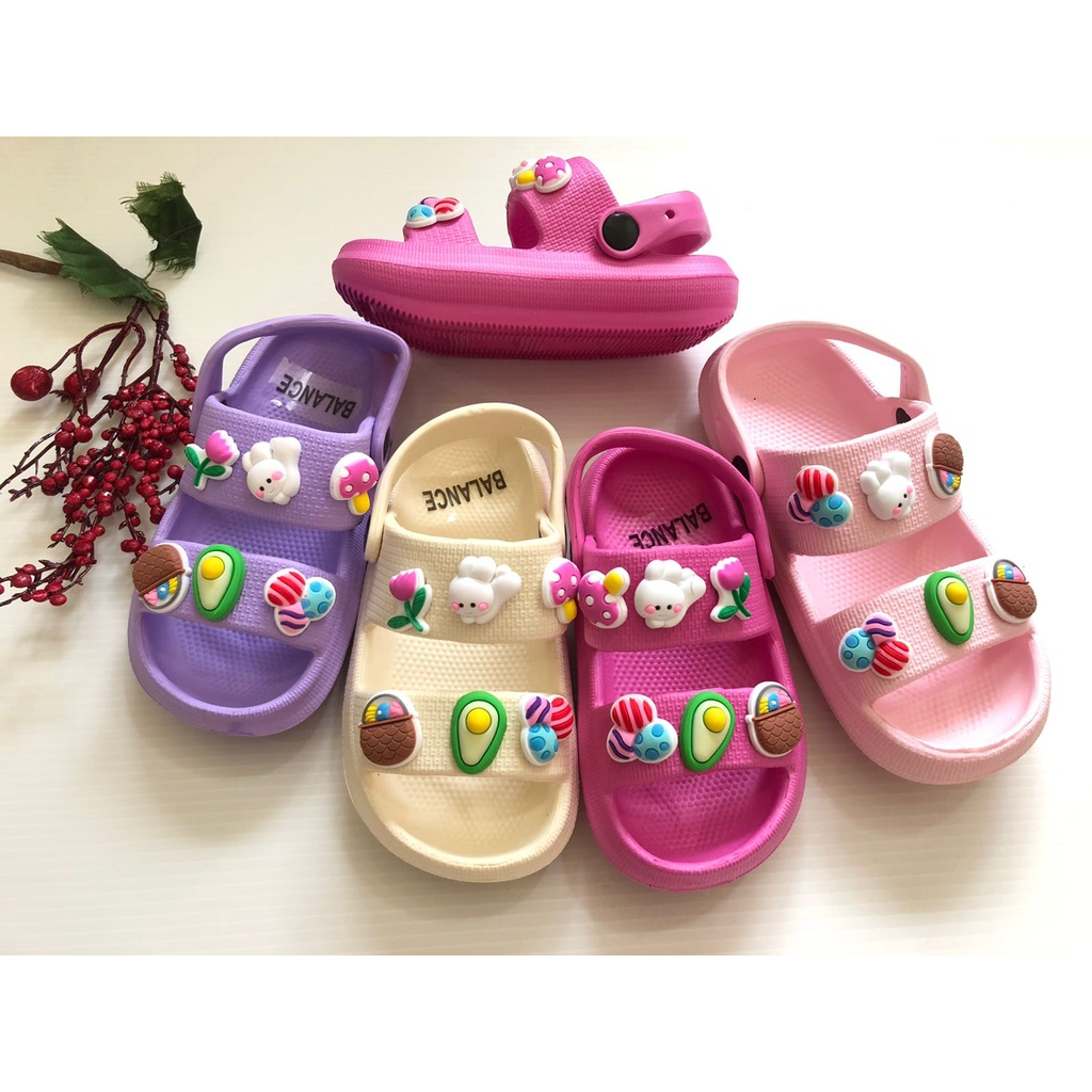 Sandal Sendal Anak Perempuan Import Tali Belakang Ban2 Jibbitz Usia 2 3 4 5 6 7 8 Tahun BungaKelinciJamur Balance 277-SM