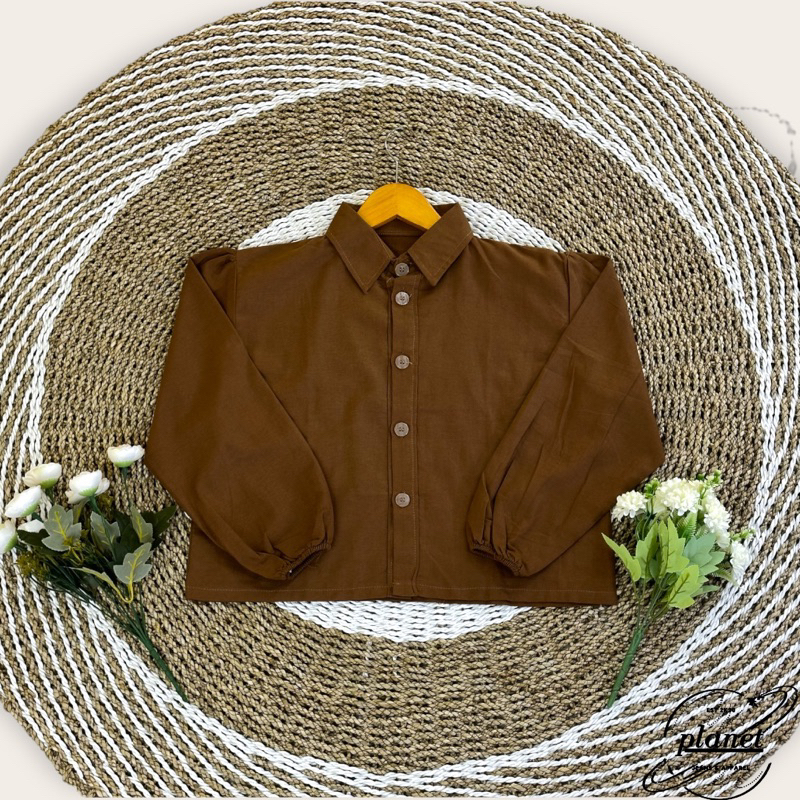 CROP TOP KEMEJA CROP LINEN WANITA LENGAN PANJANG KEMEJA CROP POLOS LENGAN BALON HITAM KREM COKLAT MURAH