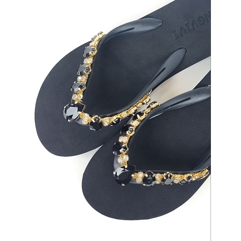 Ingvivi Swarovski Flat Polos Sandal Jepit Wanita Karet Import Manik Berlian Motek - 158-9