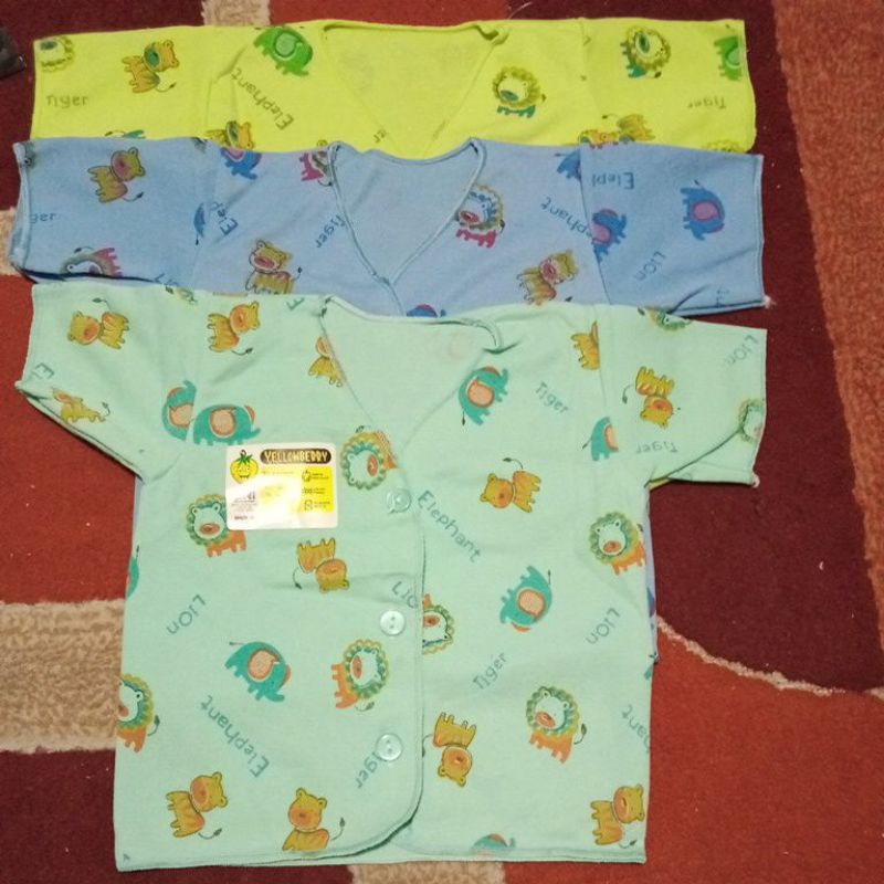 PRODUK TERBARU!!!YellowBerry 3PC Baju Bayi Lengan Pendek Full Print Warna Usia Newborn Lembut dan SNI