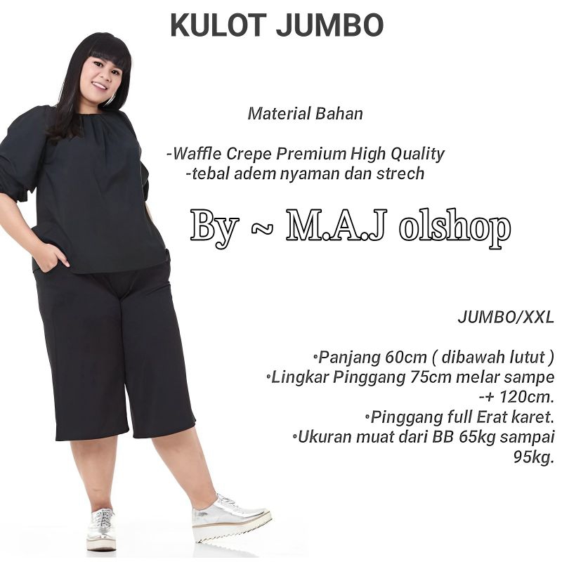 celana pendek jumbo 7/8 kain waffle crepe / celana kulot pendek wanita jumbo XXl