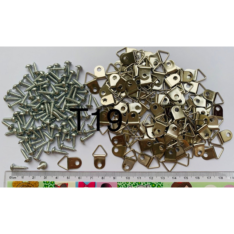 100+100 Pcs GANTUNGAN KECIL SEGITIGA+SEKRUP 14 MM BAUT BINGKAI FRAME PIGURA KAIT PENGAIT CANTOLAN