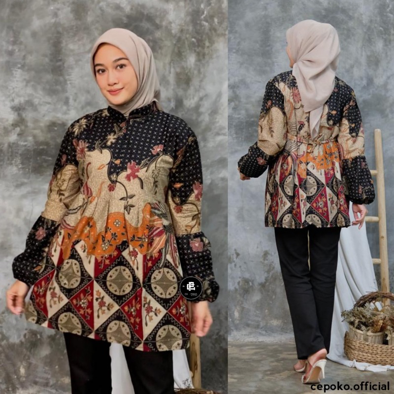 tey-17 Batik wanita ASJ SA HRB026 Kenongo Kemeja Tosca Pendek