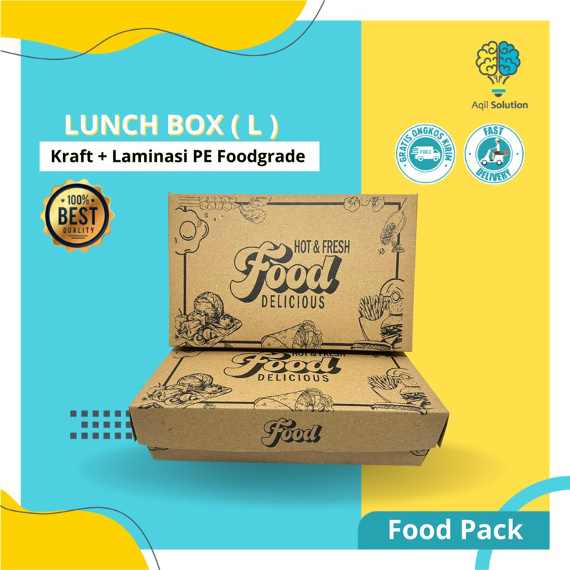 (1pak = 50 pcs) LAMINASI Paper lunch Box size L / DUS makanan / Food Tray/ Kardus Nasi/ Box Catering/  Bahan Full Craft PE coklat / Dus makanan/ Food Pack Laminasi  Size  S,M,L